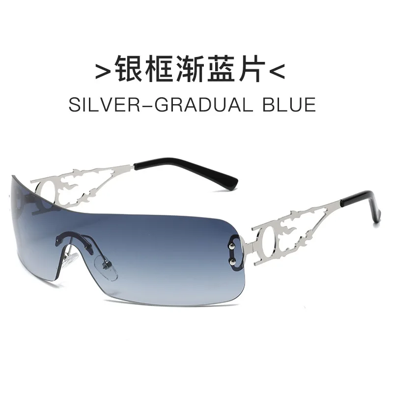 Y2K Rectangle Rimless One-piece Top Futuristic Trendy Fashion Shades Sunglasses Punk Oversized Rimless Sunglasses For Women