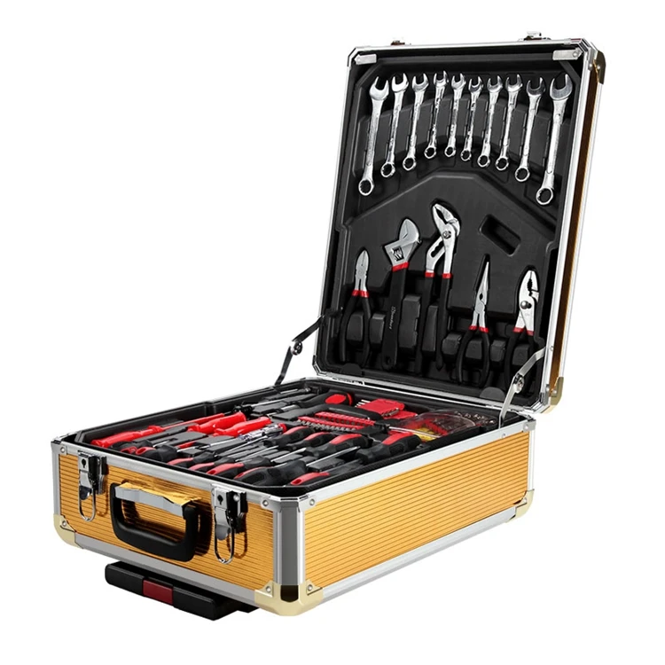186pcs Professional Hand Tools Plastic Wheel Trolley Tool Box Set