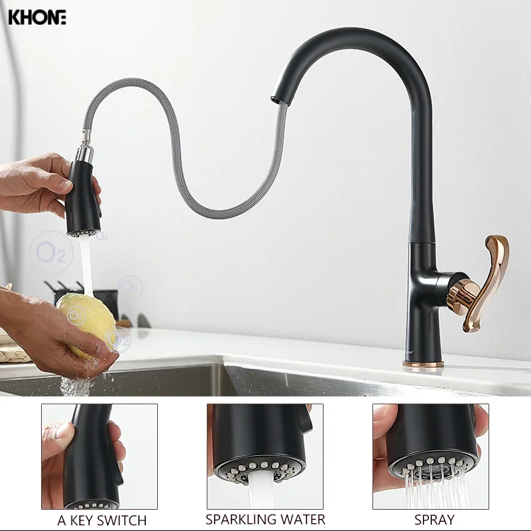 modern gold black kitchen mixer polished pull down kitchen sink faucet