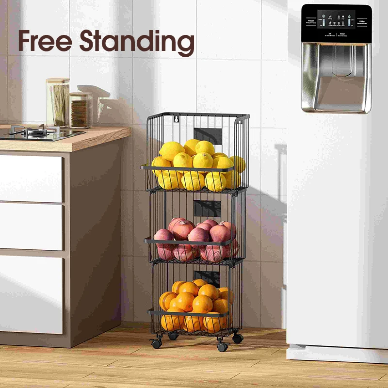 Wall mounted kitchen storage 3 tier hanging vegetable and fruit storage basket