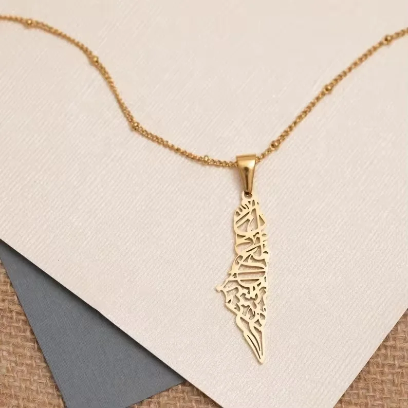 Customized Fashion necklace titanium steel hollow out Palestine map necklace stainless steel necklace