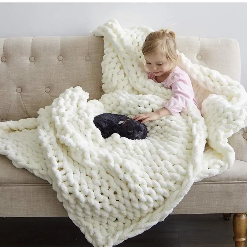 Handmade Super Soft Coarse Yarn Woven Blanket New Woolen Chenille Knitted Sofa Cover Premium Blanket