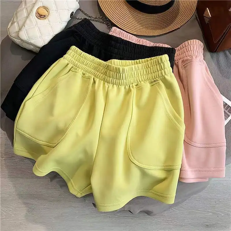 FS720 2024 Summer Casual Sports Shorts For Women Loose Hot Pants Literary Wide Leg Pants Bottoms Solid Color Gym Yoga Shorts