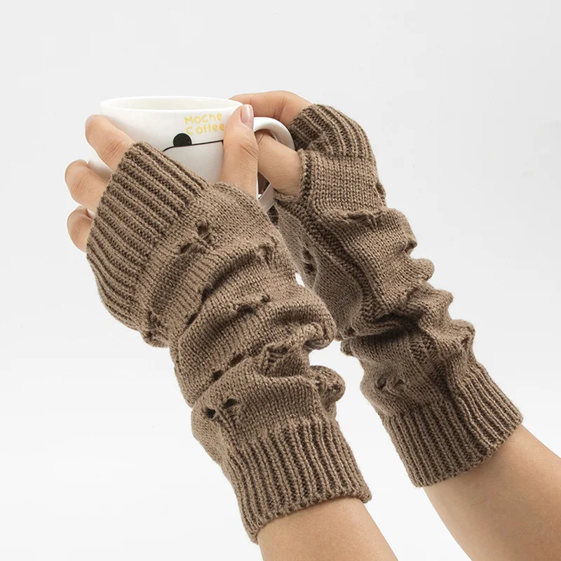
Women Stylish Gloves Hand Warmer Winter Gloves Arm Crochet Knitting Hollow Heart Mitten Warm Fingerless Gloves 