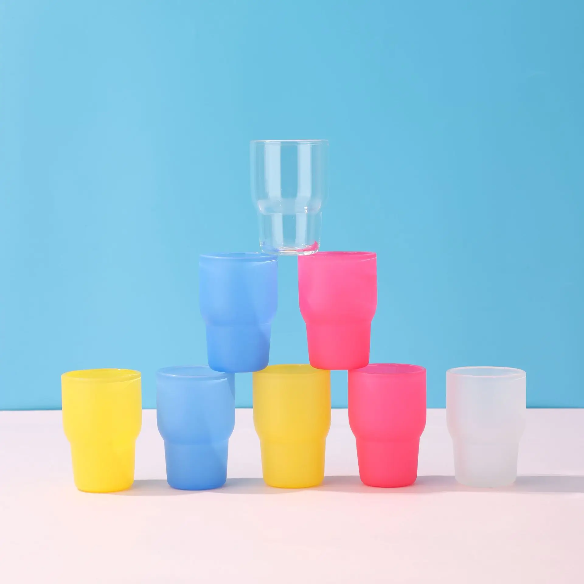 Wholesale Custom Logo Whiskey Cup Shot Glasses Sublimation Glitter 2oz 3oz Shot Cup glass tumbler  For Parties