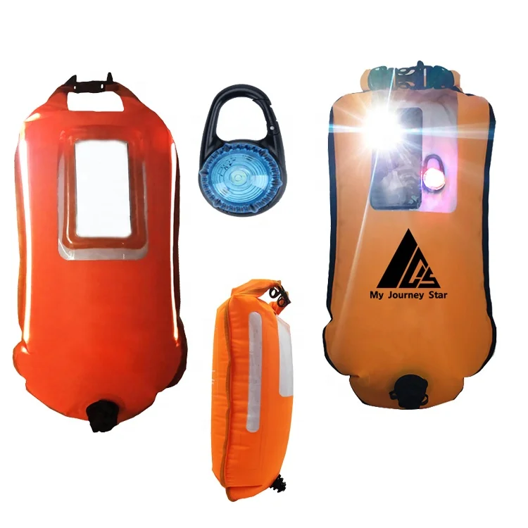 28L Custom Waterproof Floating Swim Air Bag Buoy PVC Nylon Inflatable Safety Life Swim Buoy Dry Bag Swimming Buoy open water