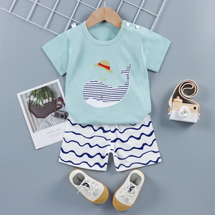 2021 Wholsale Urban Summer Clothing Sets Kids Boy Fashionable Cotton T Shirt Shorts 2pcs Set For Children Unisex Clothes