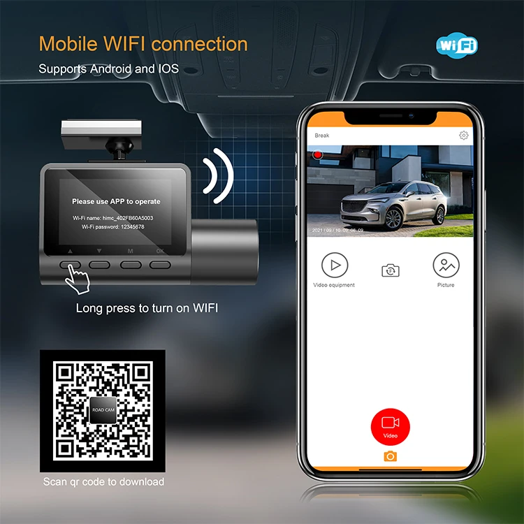 Aoedi 517H Универсальный видеорегистратор, 2K Автомобильный видеорегистратор, автомобильная Двойная камера с Wi-Fi