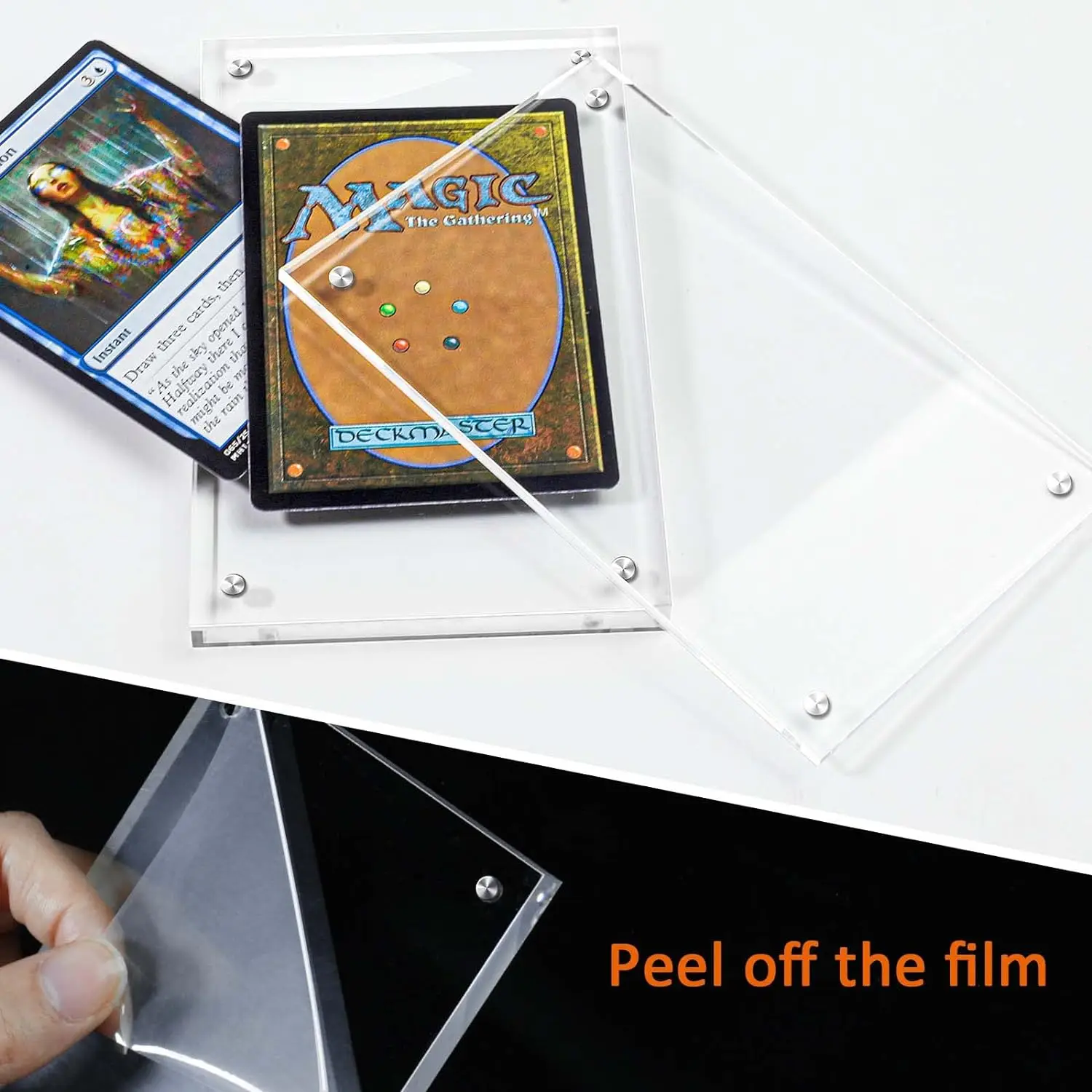 Acrylic Card Display Frame, Magnetic Trading Card Display Frames Desktop Display and Protector - 2 Sets Black