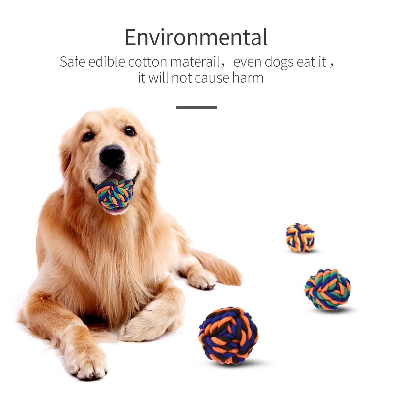 Poly colorful woven cotton puppy chew toy CVC interactive pet toy ball for dog
