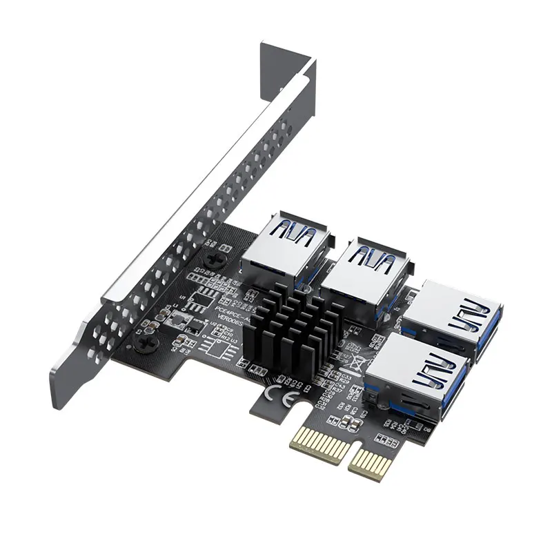 Amazon Hot Selling PCI-E 1X to 4 USB 3.0 Adapter PCIE 1 to 4 PCI-Express 16X Riser Card for PC Windows Linux