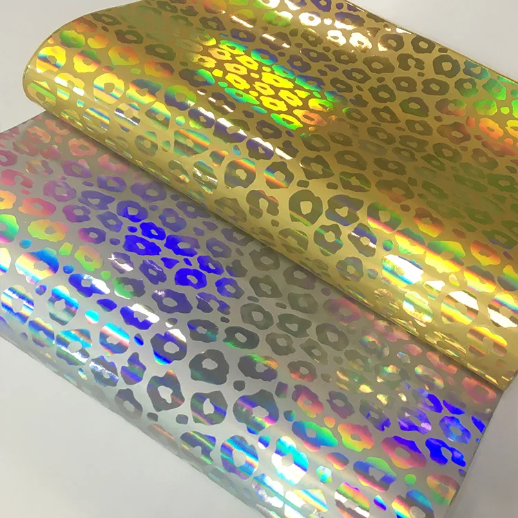 leopard pattern Metallic Holographic Reflective Pu Synthetic Faux Leather For Bags/shoes Making