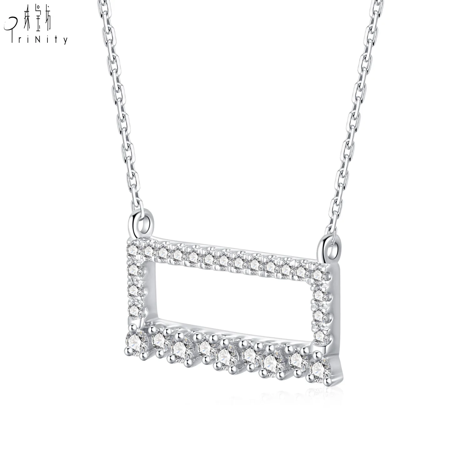 New Design Simple Elegant Design 18K Solid White Gold Real Natural Diamond Pendant Necklace Light Chain For Girls