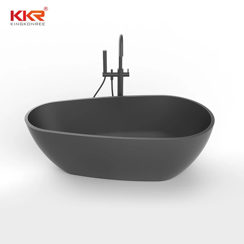 KKR Acrylic Solid Surface Stone Free Standing Bathtub Adults Tub in Apartment and Villa Bathroom