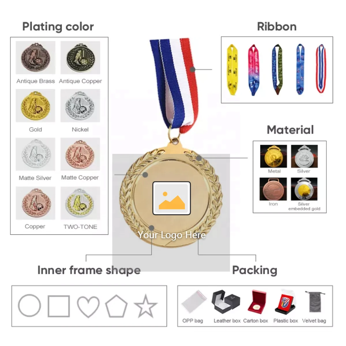 Medal Manufacture Custom Marathon Running Football Judo Soccer Taekwondo Gymnast Blank Gold Metal Sport Award Trophy with Ribbon