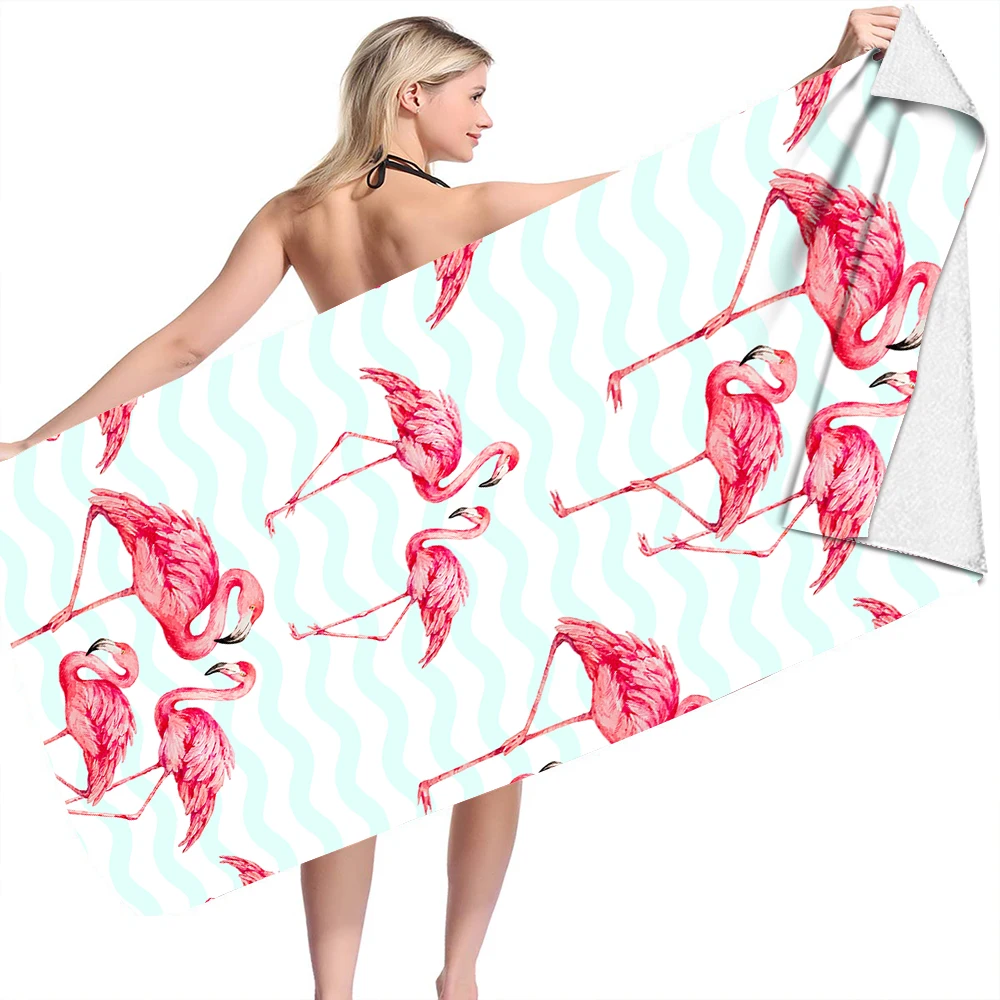 Funny Organic Microfiber Imprint Beach Towel Flamingo Luxury Multi Functional Foldable For Yoga Mat Beach Towel