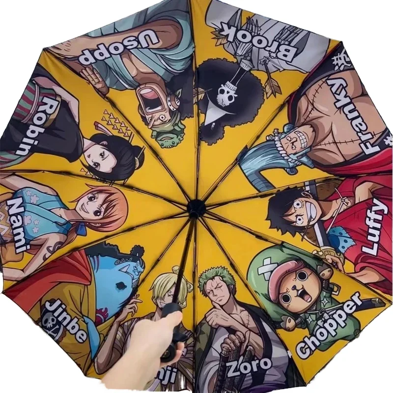 Outdoor Luffy Zoro Nami Anime Inspired Automatic 3-Folding Sunscreen Umbrella Windproof Straw Hat with Pirates Logo Wedding Use