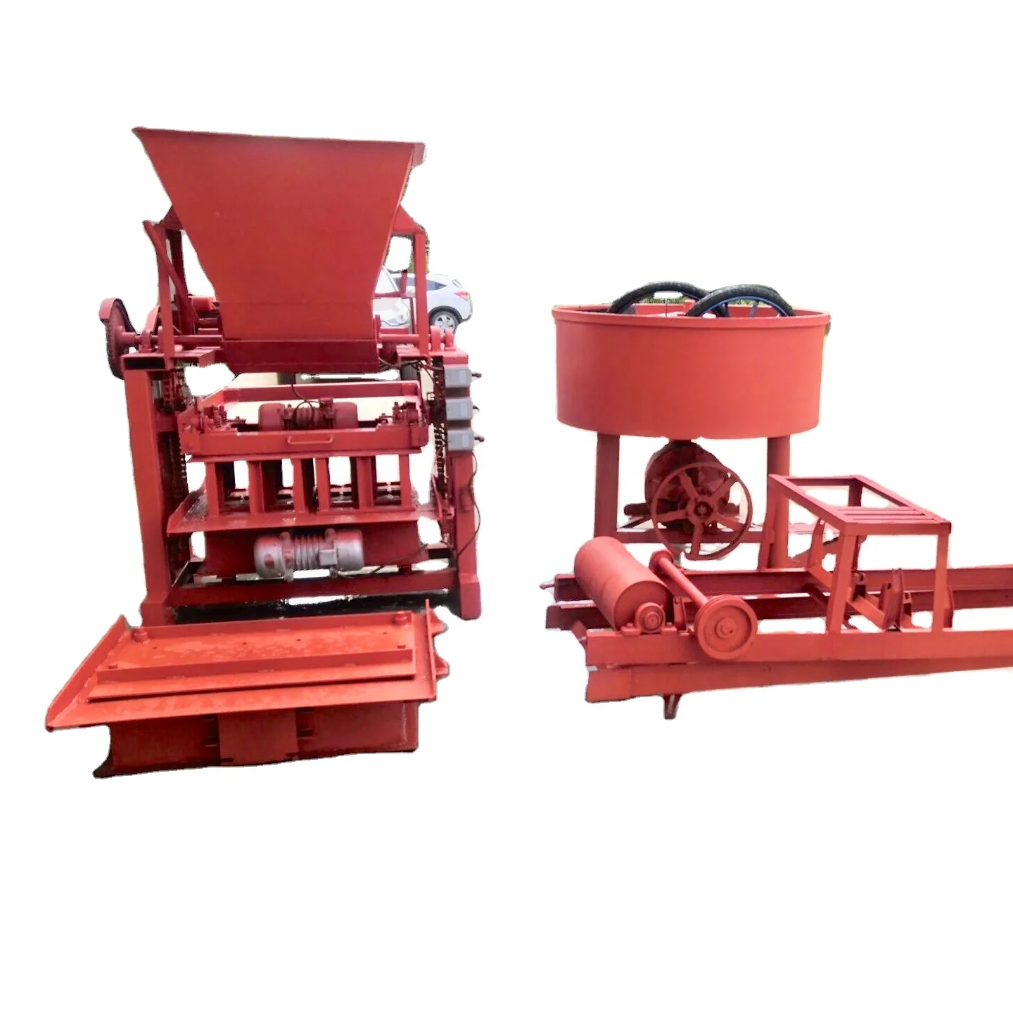 Big BR4-35 semi-automatic brick making machinery with cement mixer and belt conveyor
