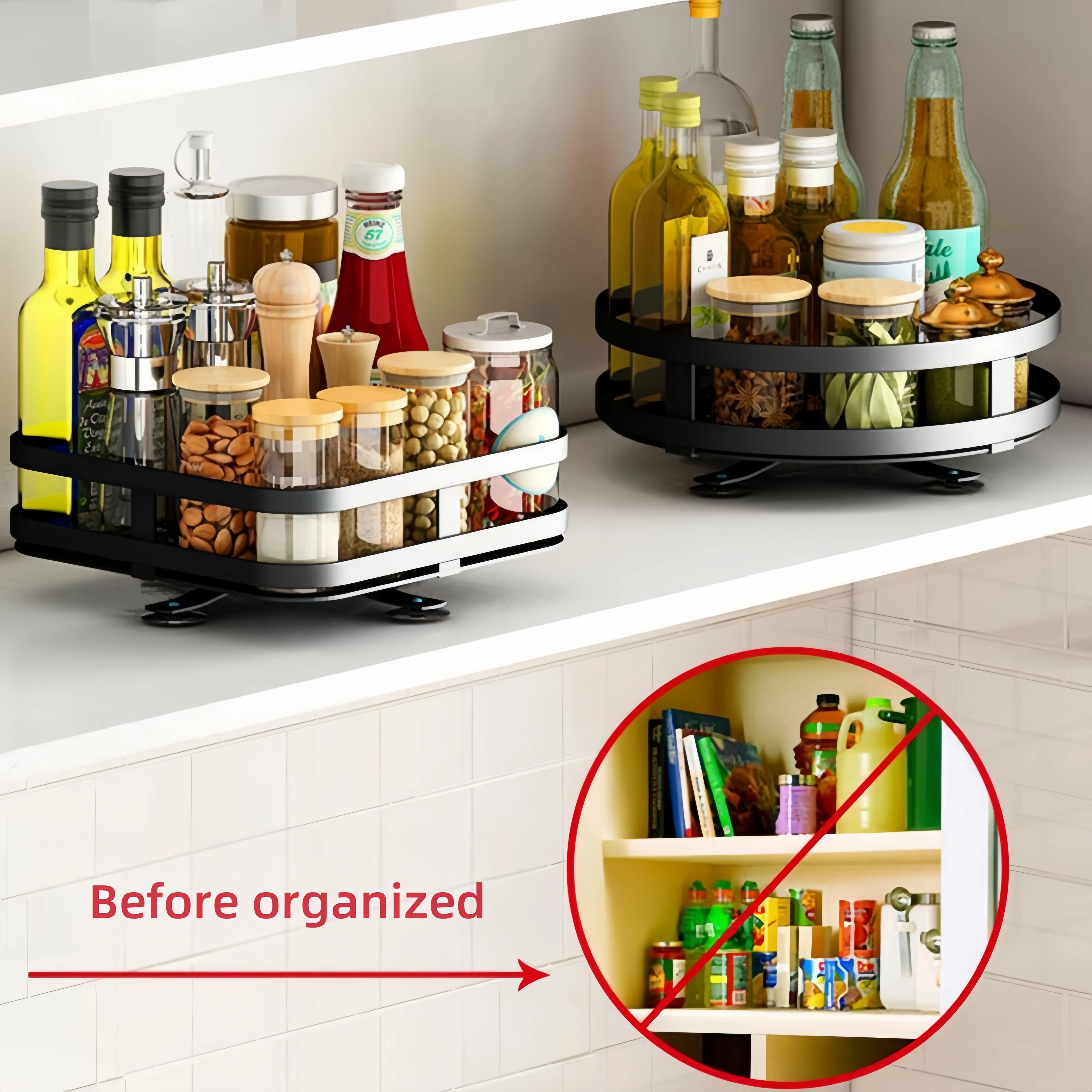1 Tier Spice Rack Organizer Rotating Seasoning Organizer Metal Turntable Height Adjustable Spice Organization for Rack Spice