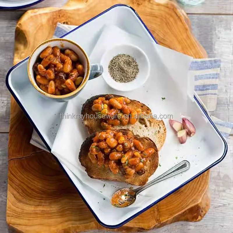 Custom Kitchen Use Vintage Enamelware Roasting Pan Custom Color Butcher Tray Enamel Serving Tray