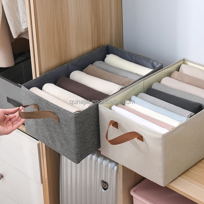 Fabric Collapsible Clothes Organizer for Jeans Washable Closet Storage Box T-shirt Foldable Clothing Storage Bins with Handle