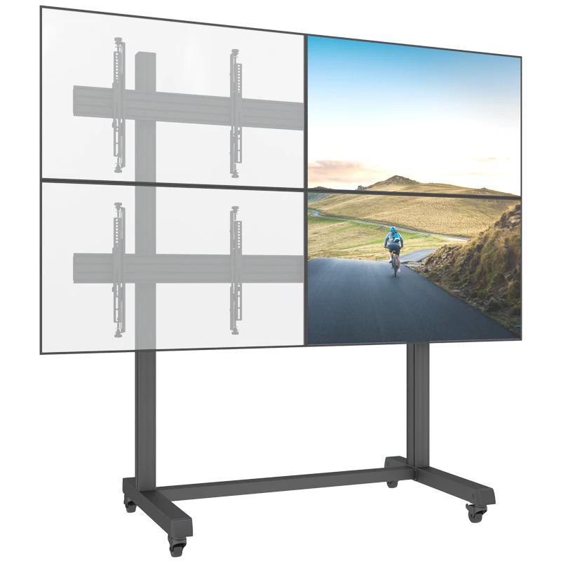 Quad Screen mobile TV Stand With Micro Adjustable Bracket Arms