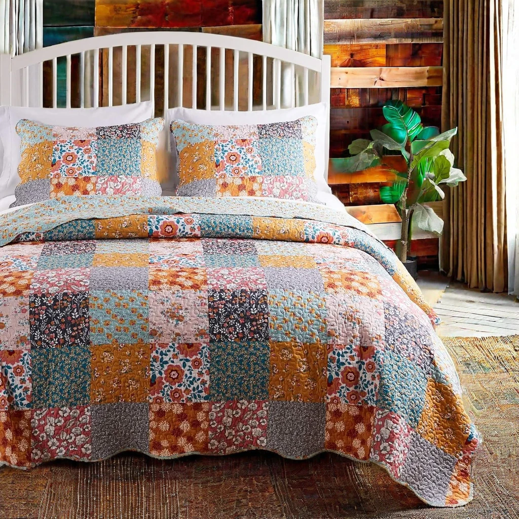 Wholesale Customized Floral Printed Patchwork Quilt Sets Pillowcases Bulk Buy Cheap Price Home Hotel Use Custom Stitch Patterns