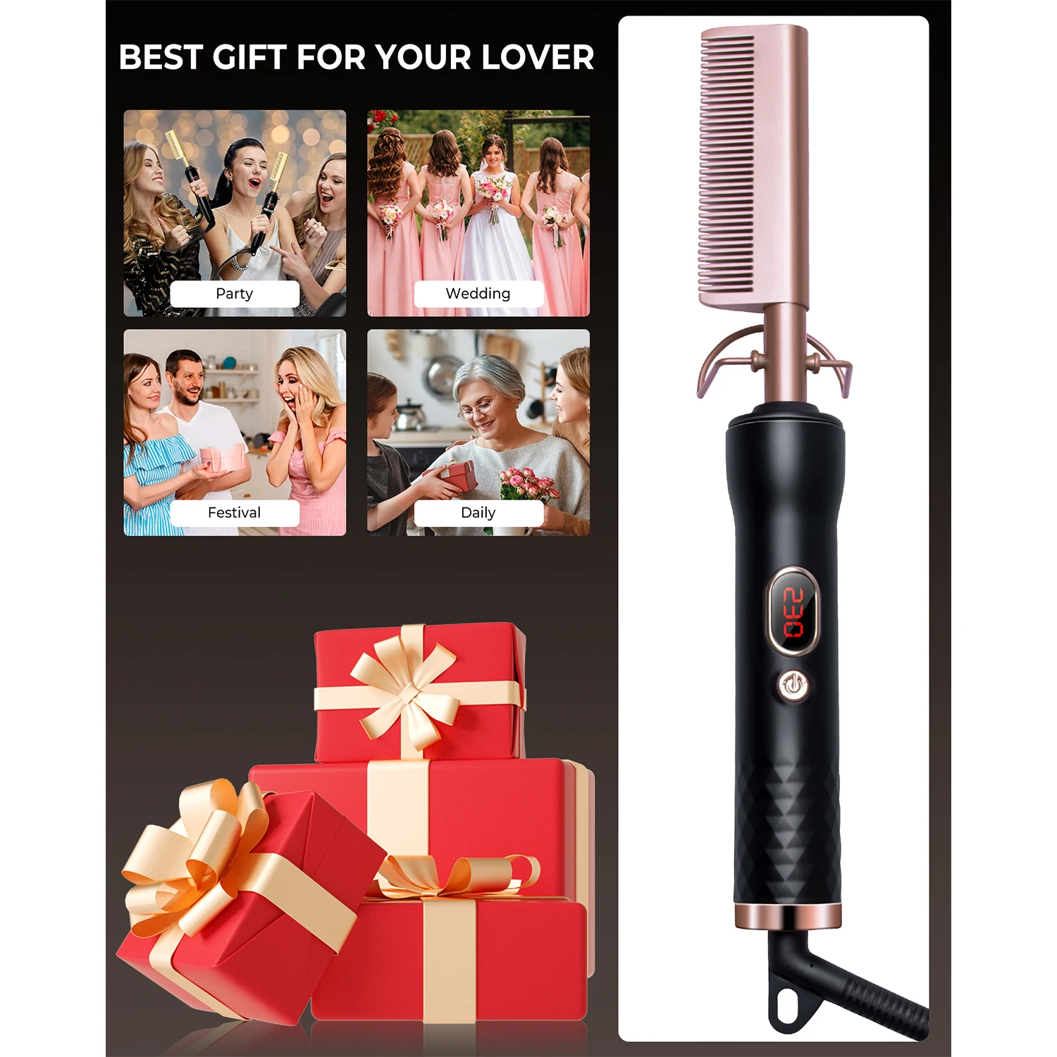 High Temperature Electric Hot Copper Hair Curling Comb Hair Straightening Brush Comb Heat Pressing Hot Comb