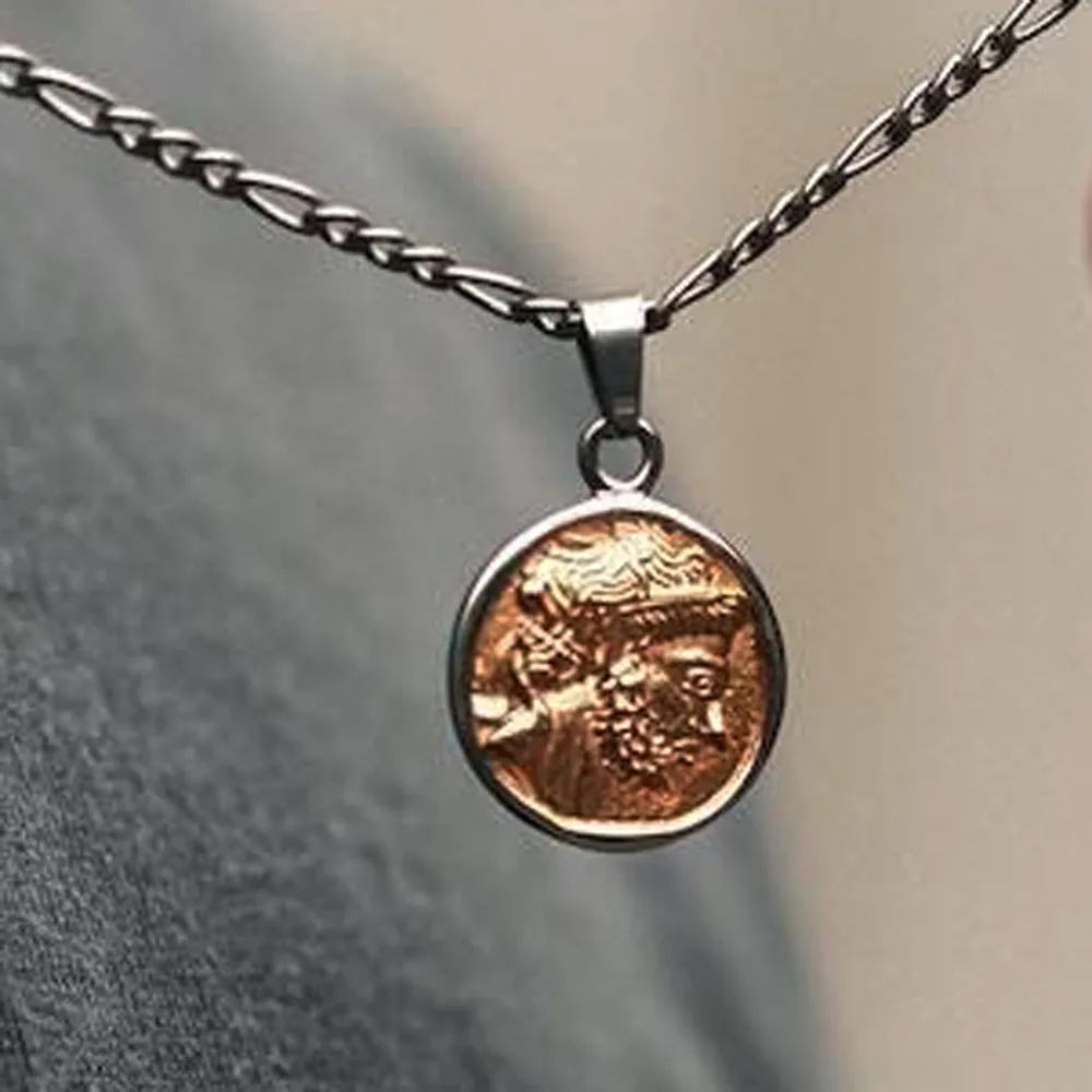 Винтажное ожерелье с кулоном Zeus в греческой мифологии для мужчин из нержавеющей стали 316L двухцветное монетами Medusa и компасом ювелирные изделия