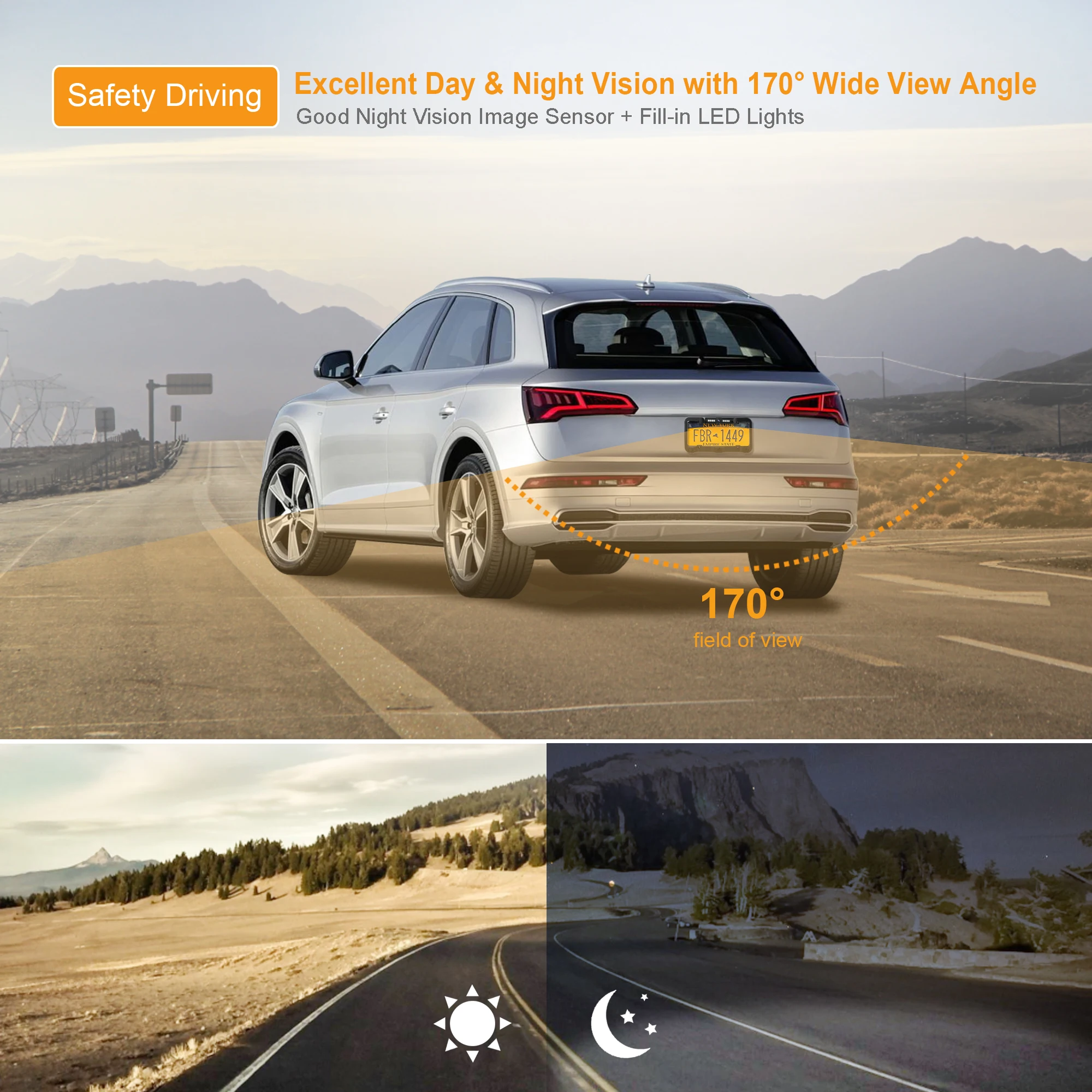 Car reversing aid video IR US licence plate car rear back camera parking sensor