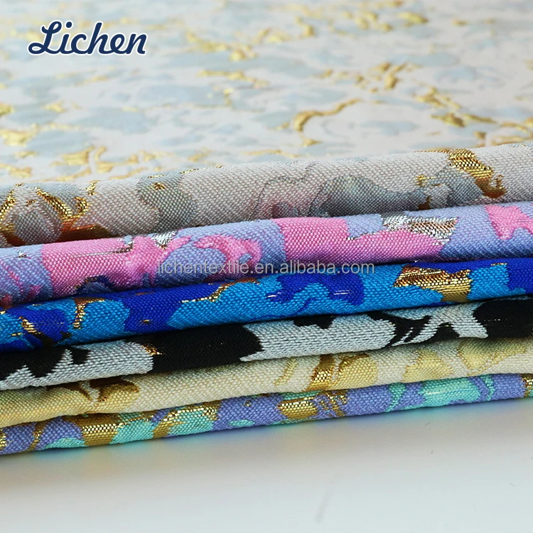 Designer American style gold glitter 66%Polyester 34%Metallic jacquard embroidery fabric for suit