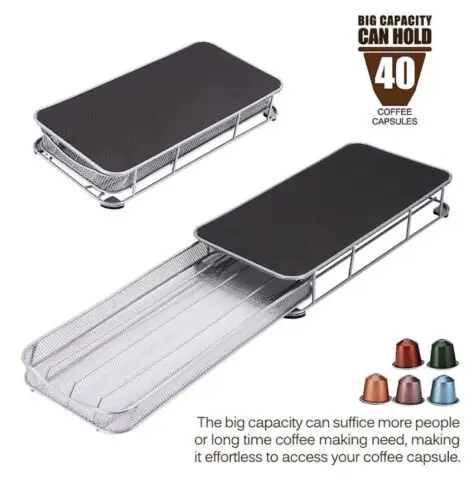 40 Capsule Capacity Coffee Organizer Holder, Nespresso Coffee Pod Storage Drawer Holder for Office Home