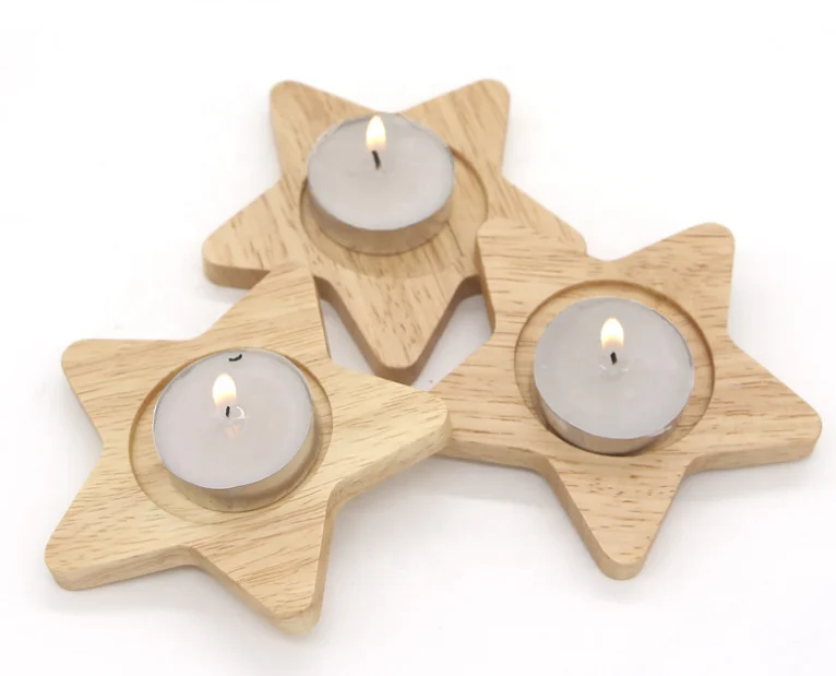 Home Decorative Star Shaped Base for Candles Wooden Tealight Candle Holder Wood Base With Star Shape