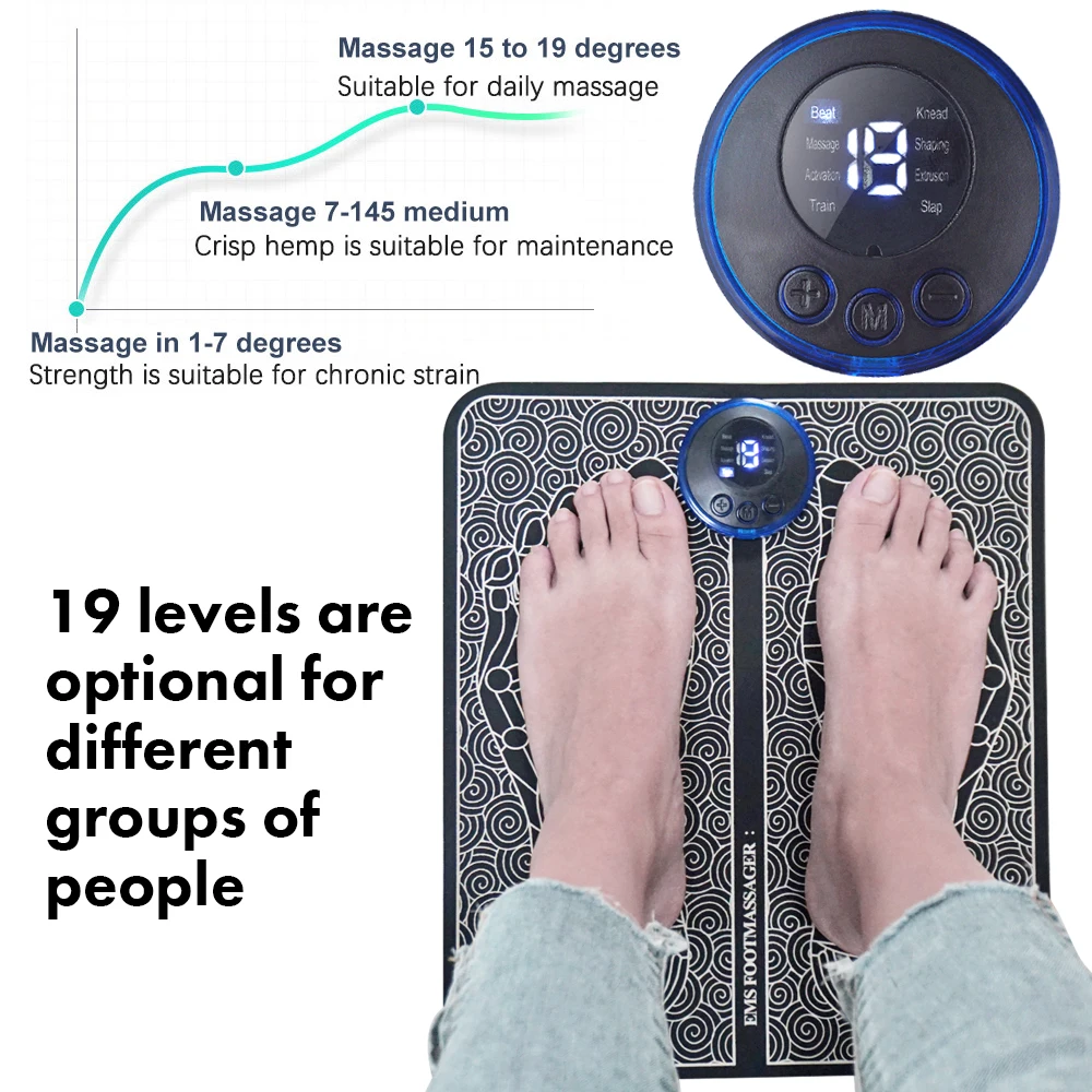 Hot Products TENS Massage Pad Feet Muscle Stimulator Massage Mat Electric Vibrating EMS Foot Massager Black USB Charging