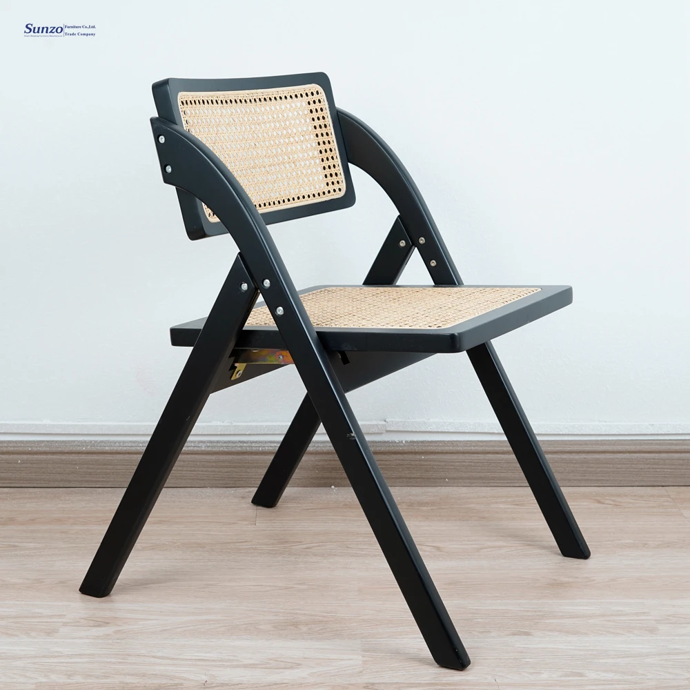 Natural Rattan Folding Chair Contemporary French Stackable Banquet Cane Chair Outdoor Events Parks Villas Restaurants Gardens