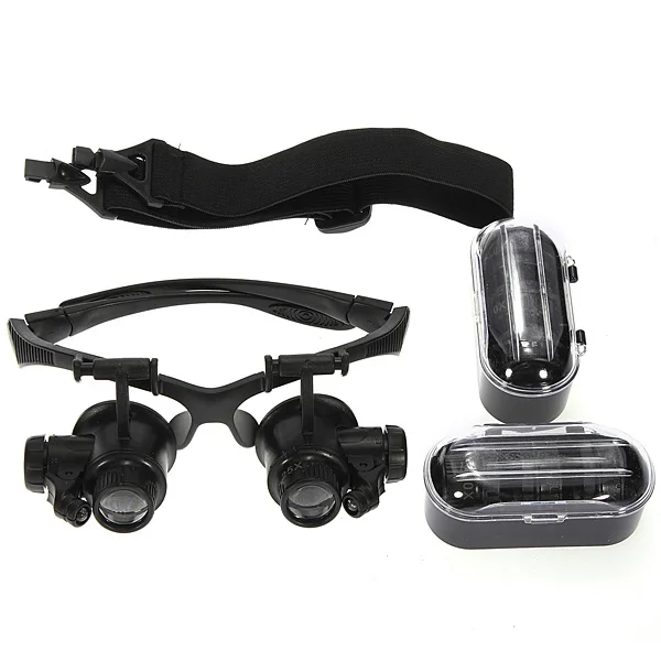 9892G Magnifying Glass Lupa 10X 15X 20X 25X Eye Jewelry Watch Repair Magnifier Glasses With 2LED Lights Loupe Microscope