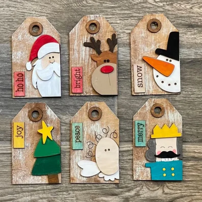 unpaint Wood Blanks Traditional Christmas Tree  Santa Ornaments Unfinished environmental-friendly wood DIY  Tags