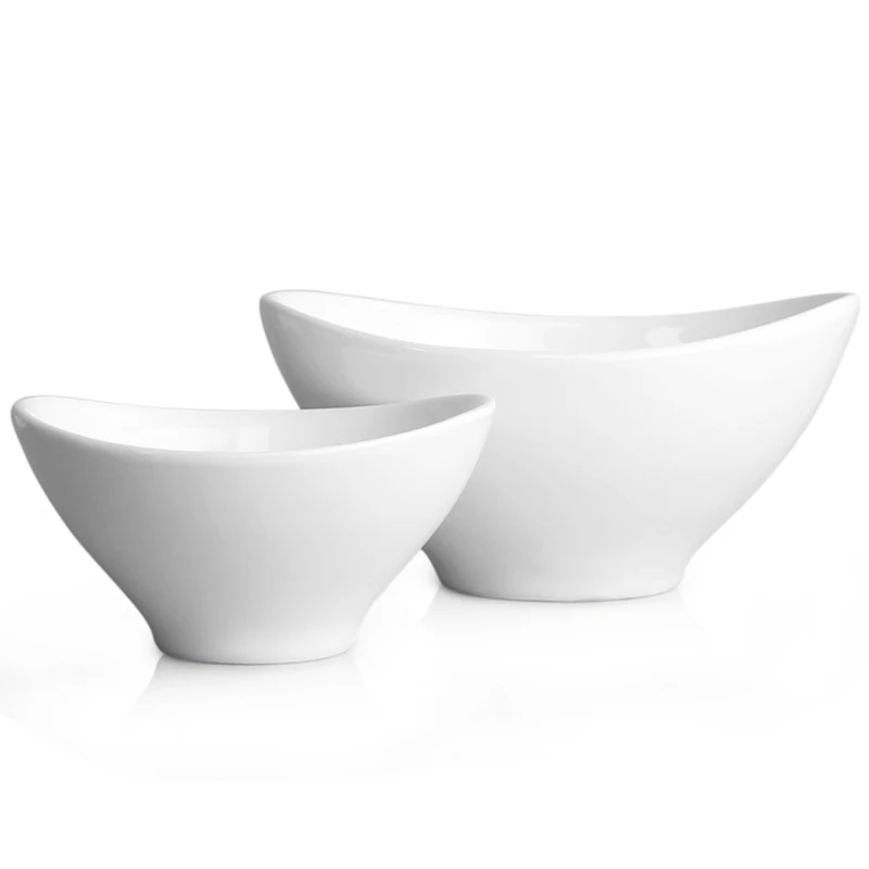 Factory Sell  White Ceramic Kitchen Bowls Set Fruit Salad bowl  Chip and Dip  Serving Bowl for Restaurant