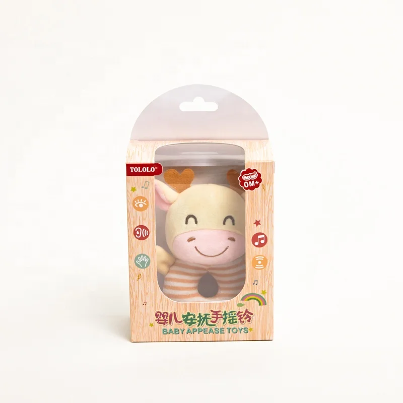 Baby Soft Toy Rattle Cow Teether Embroidered Soft Plush Ring Rattle Toy for Over 0 Months