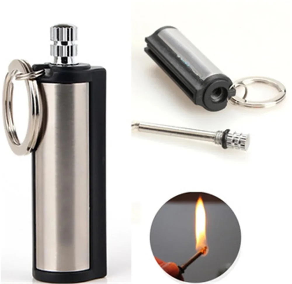 Camping Metal Match Fire Starter Gas Oil Flints Lighter With KeyChain L0230