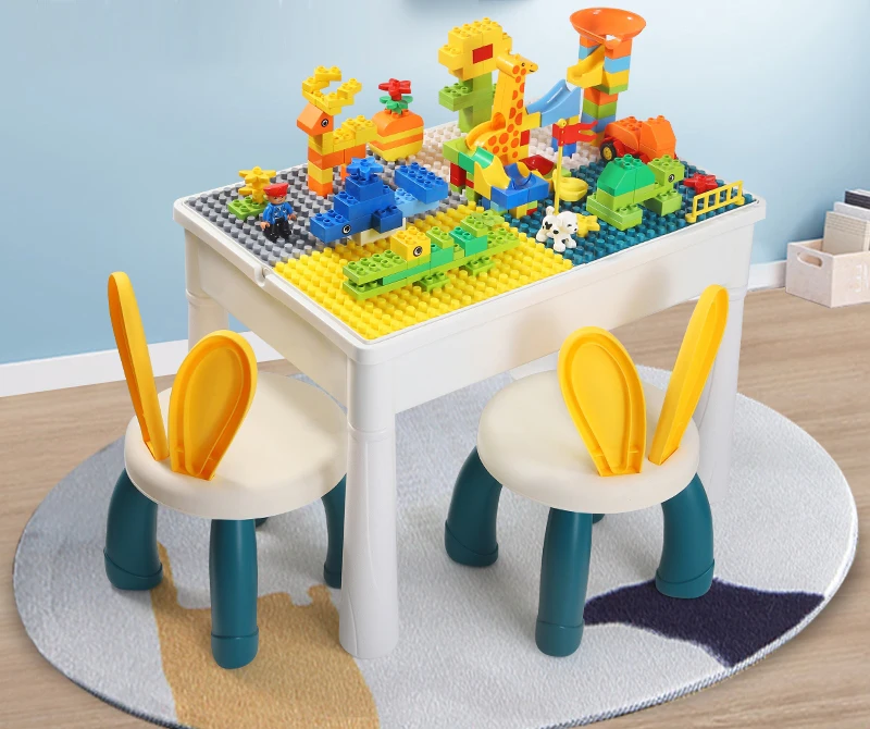 Multi-function Kids DIY Plastic Building Blocks Desk Learning Playing Table