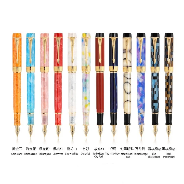 JINHAO 100 White Golden Plated Acrylic Ink Pen Great Writing New Long Nib Pink Coffee Original Fountain Pen