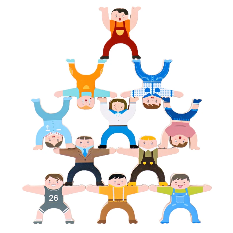 Hercules Unisex DIY Wooden Balance Dummies Domino Stack-Up Block Game Set for Early Childhood Educational Toys