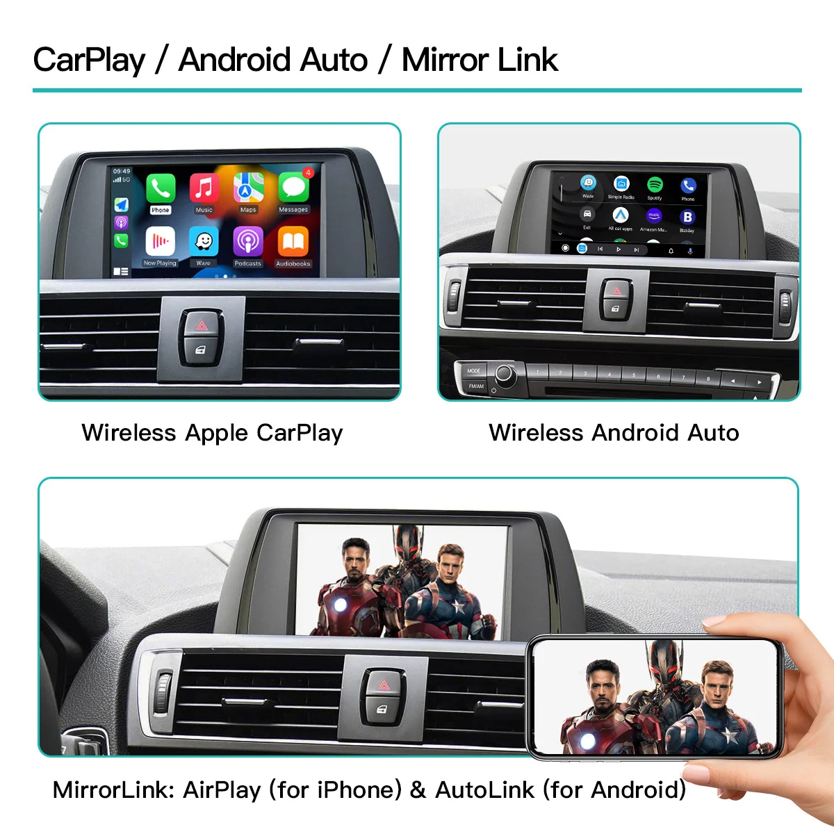 Wireless CarPlay Android Auto Decoding Box For BMW Series F30 F31 F20 F21 F10 F01 X5 E70 X6 E71 X3 F25 F48 E84 CIC NBT