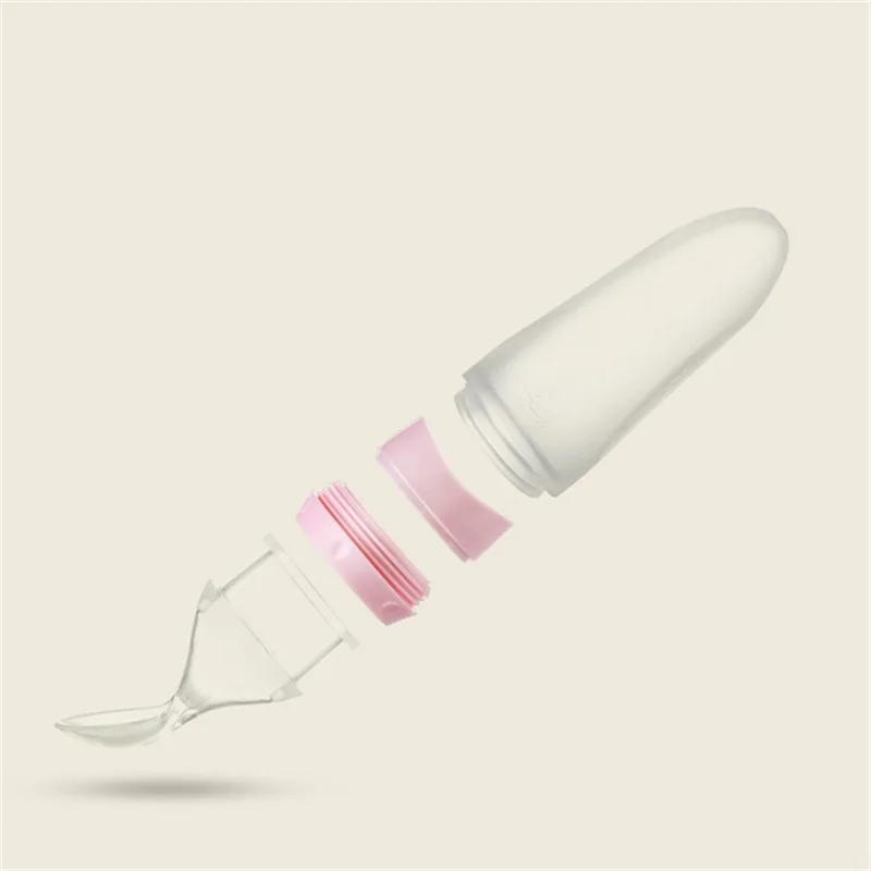 Hot Sale New Babi Product Squeezable Silicone Baby Feeding Bottle with Spoon for Newborn