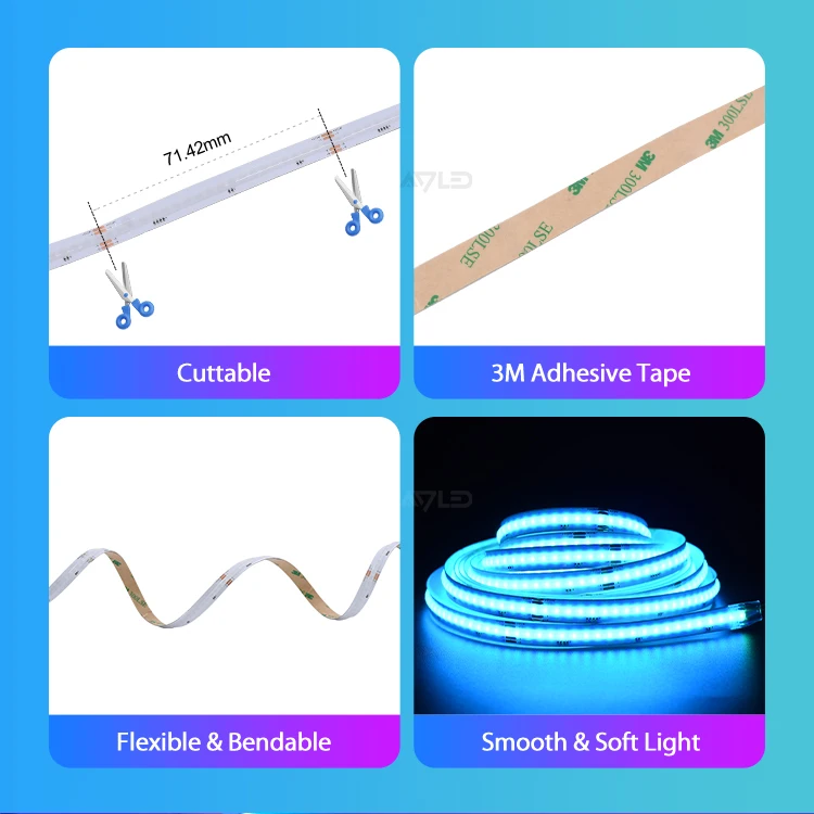 Addressable 630chips Cob Led Strip 12v 24v 12mm Rgbic Dream Color Waterproof Rgbw Rgb 12v 24v Cob Led Strip Light