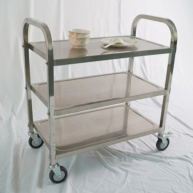 
3-Tier Stainless Steel Strong Heavy Duty Detachable Dining Push Cart Trolley 