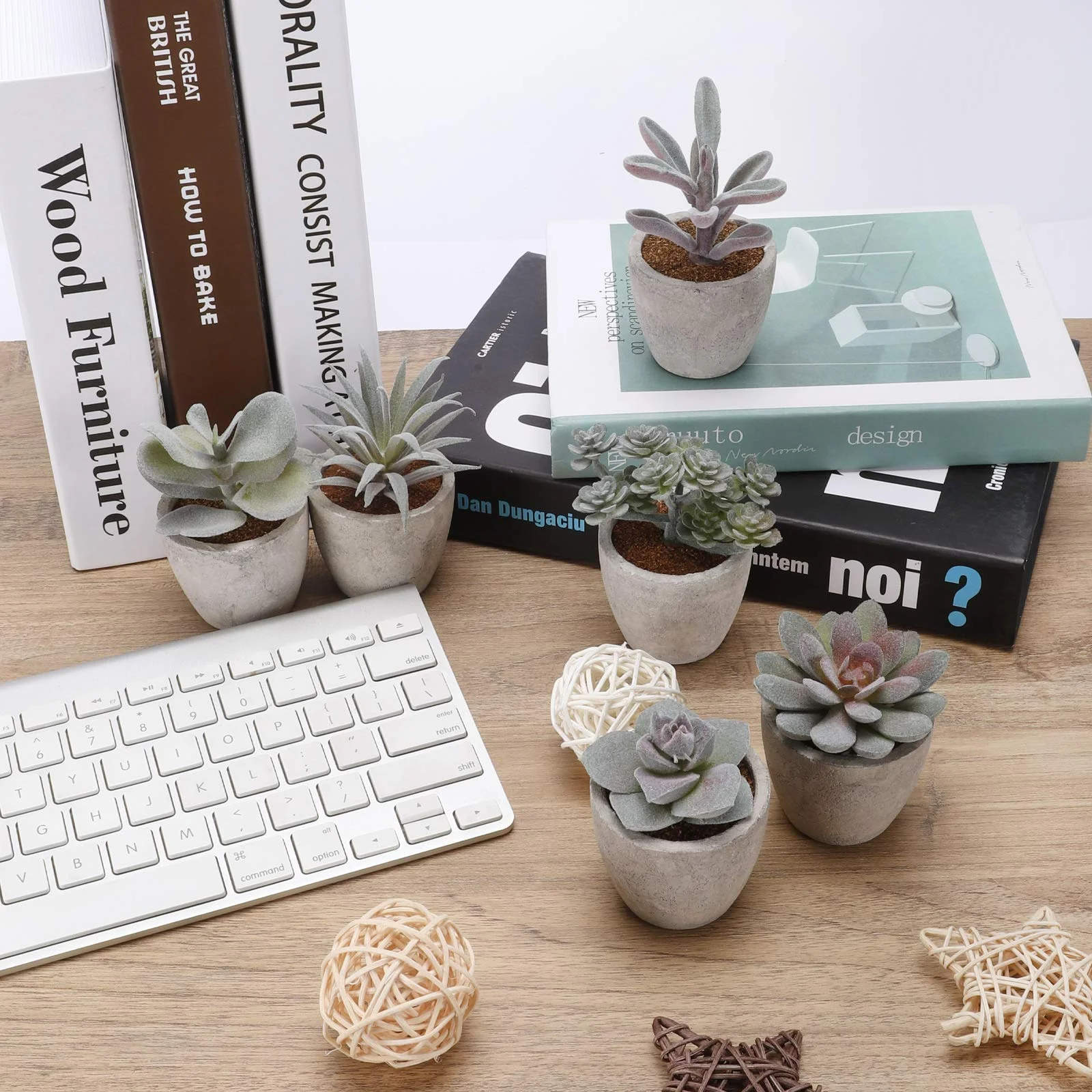 Artificial Plants Home Decor Indoor Shelf Office Women Desk Decorations Set of 5 succulents plants artificial bonsai pot ceram