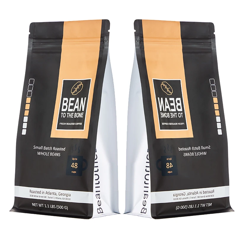 High Barrier Custom Printed 1000G 80Microns OPP/VMPET/CPP Round Corner Coffee Block Bottom Pouch Bags With Degassing Valve