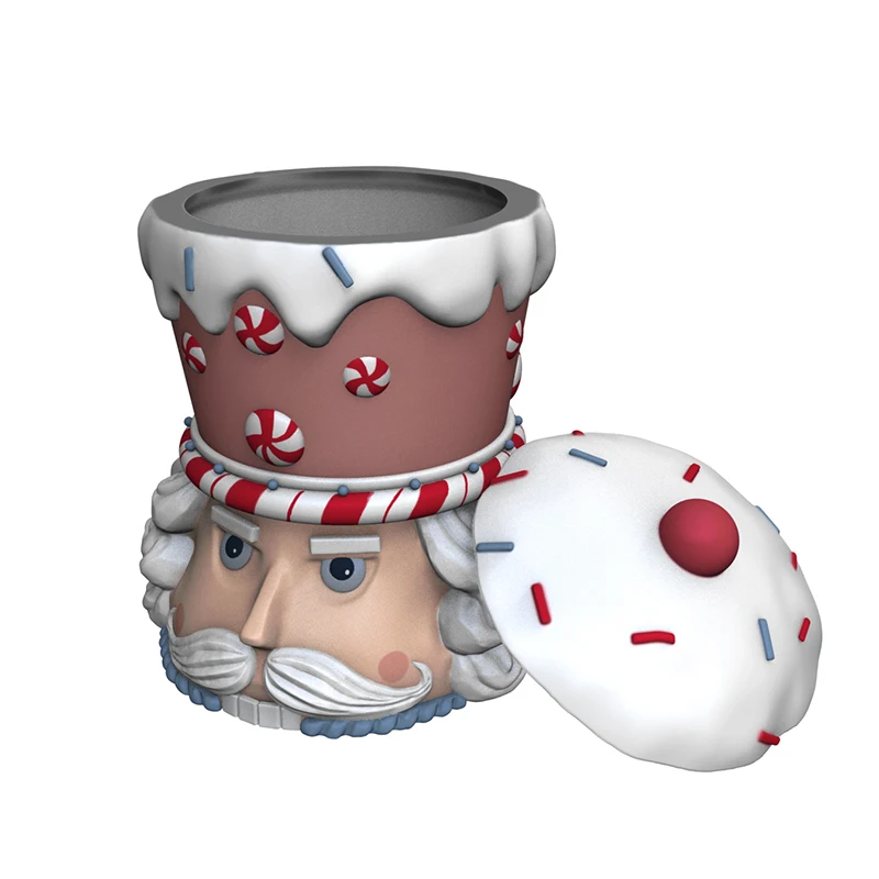 Custom holiday home decor vintage candy food storage container ceramic christmas pastel nutcracker head cookie jar